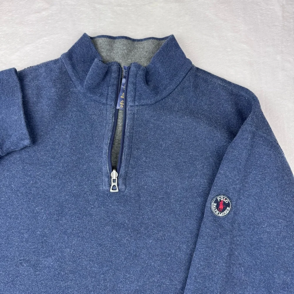 Polo Ralph Lauren reversible quarter zipper sweatshirt in blue and gray. Size XL